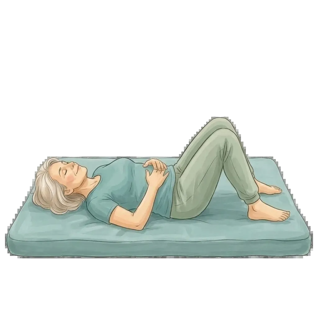 Woman lying on a mat sensing her breath and body