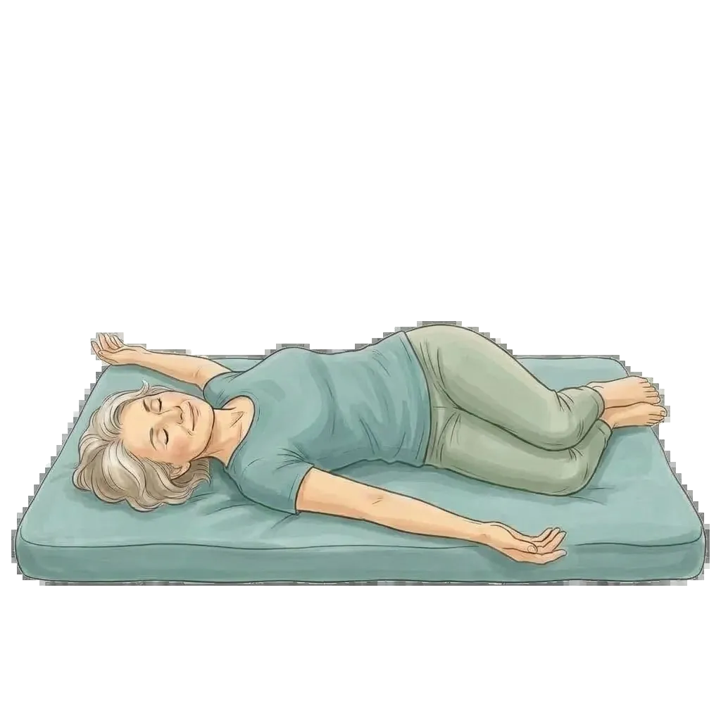 Woman lying on a mat in a gentle lower back release