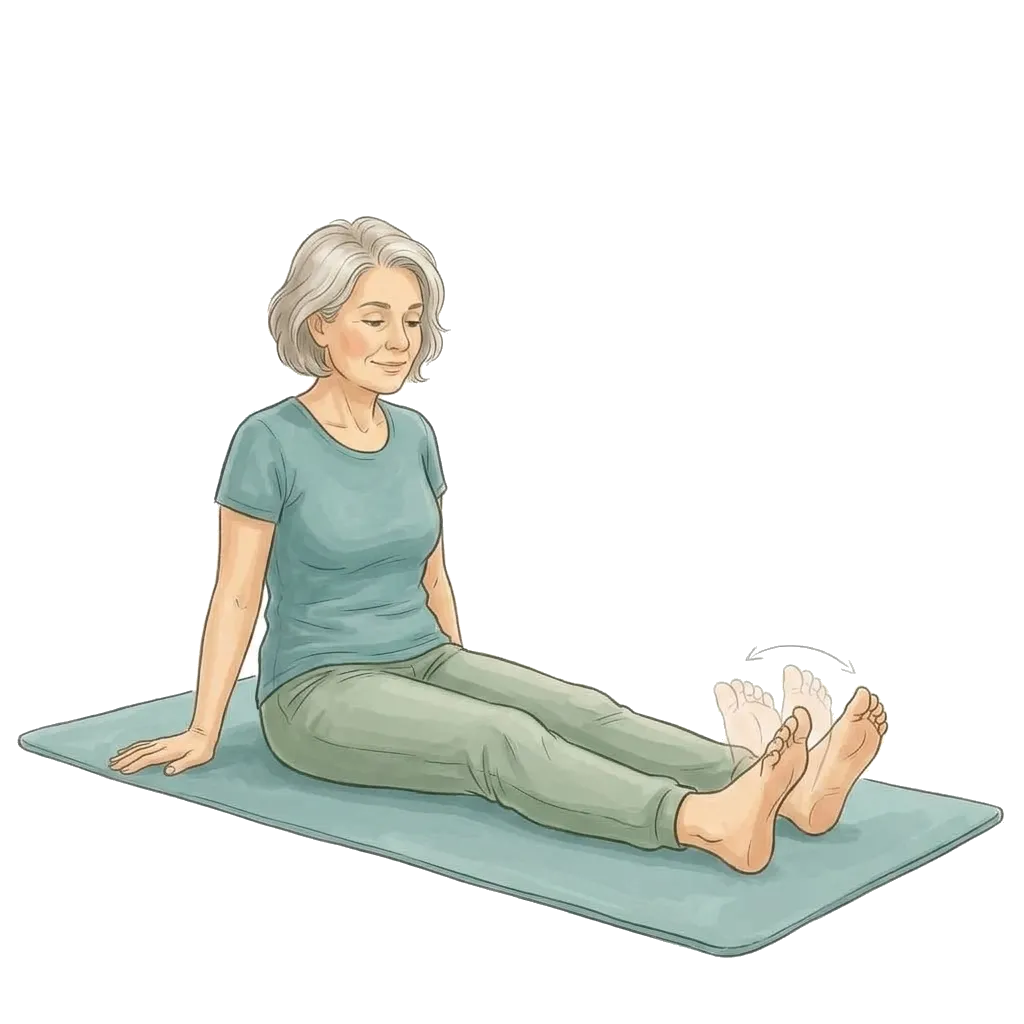 Woman seated on a mat gently moving one ankle