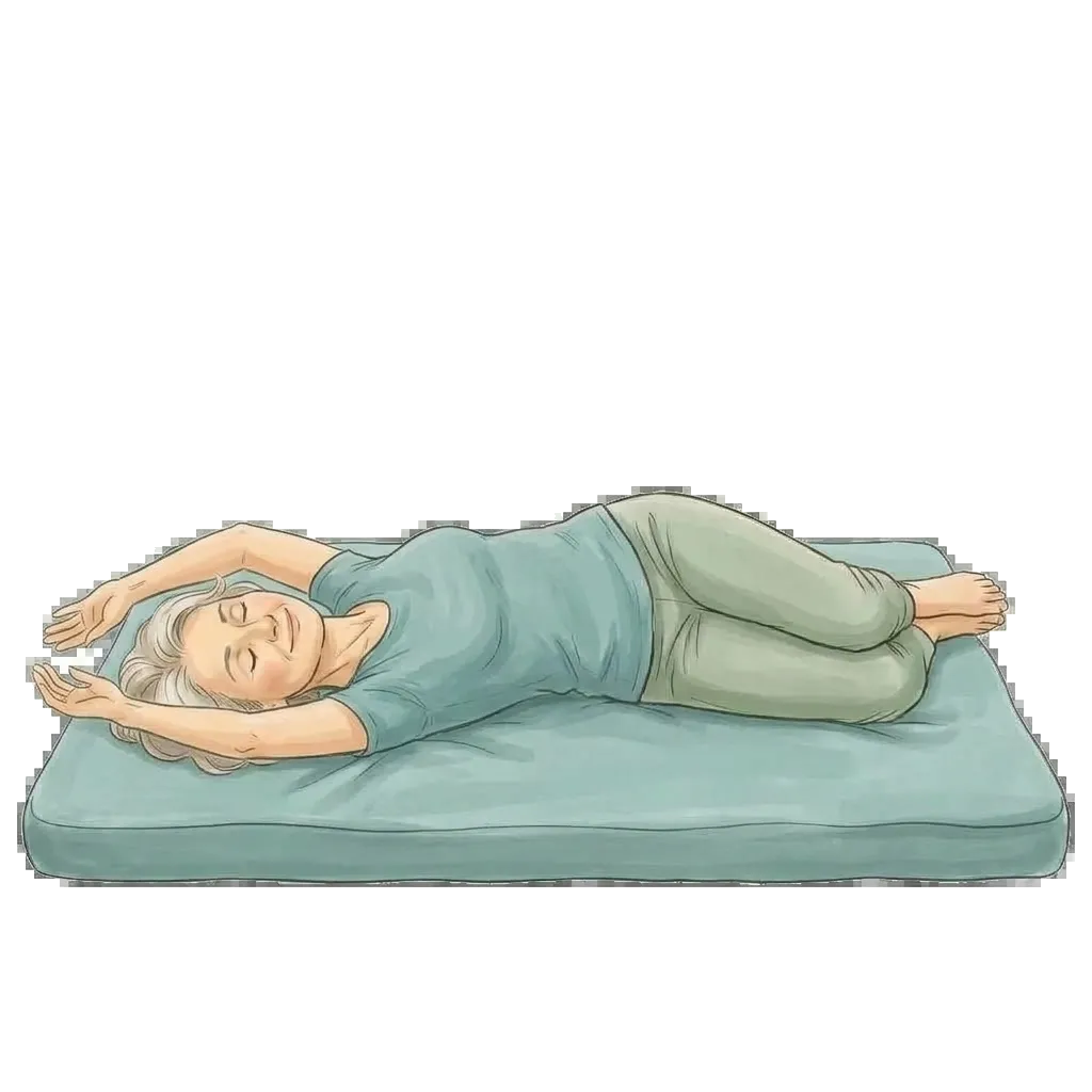 Woman lying on a mat in a gentle morning stretch